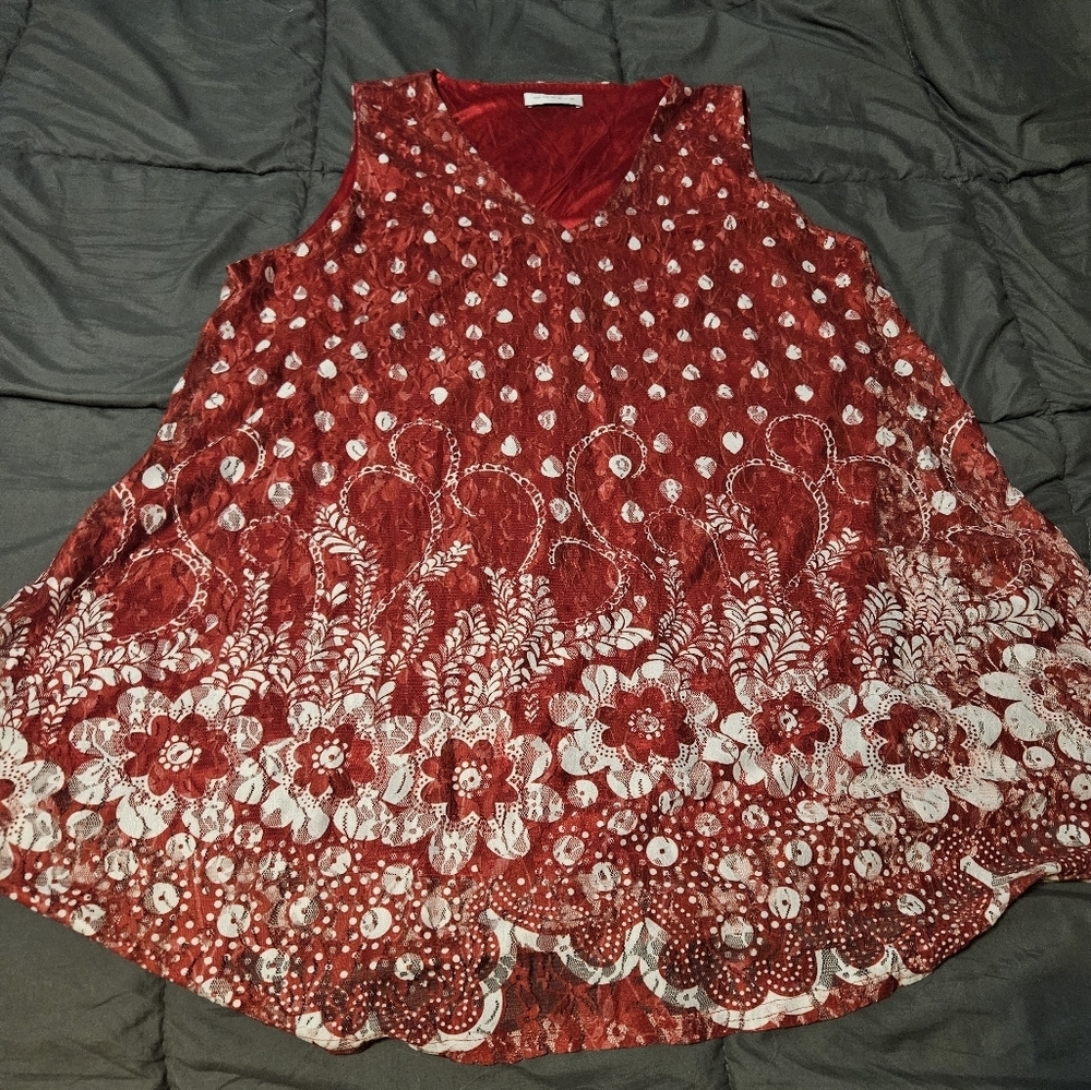Red and White Floral Tank Top